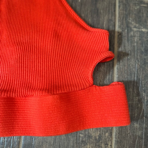 Free People Red/Orange Ribbed Crop Top - Picture 2 of 7